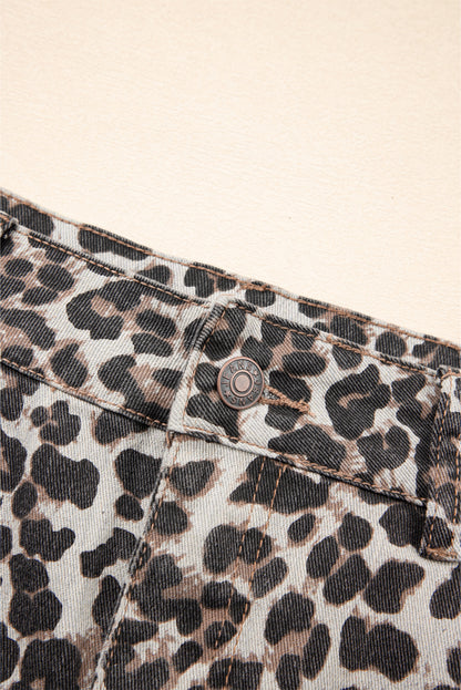 Khaki Leopard Denim Mini Skirt
