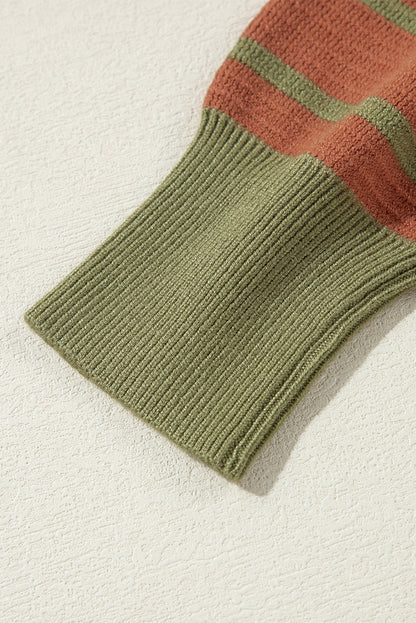 Orange Stripe Trimmed Round Neck Drop Shoulder Loose Sweater