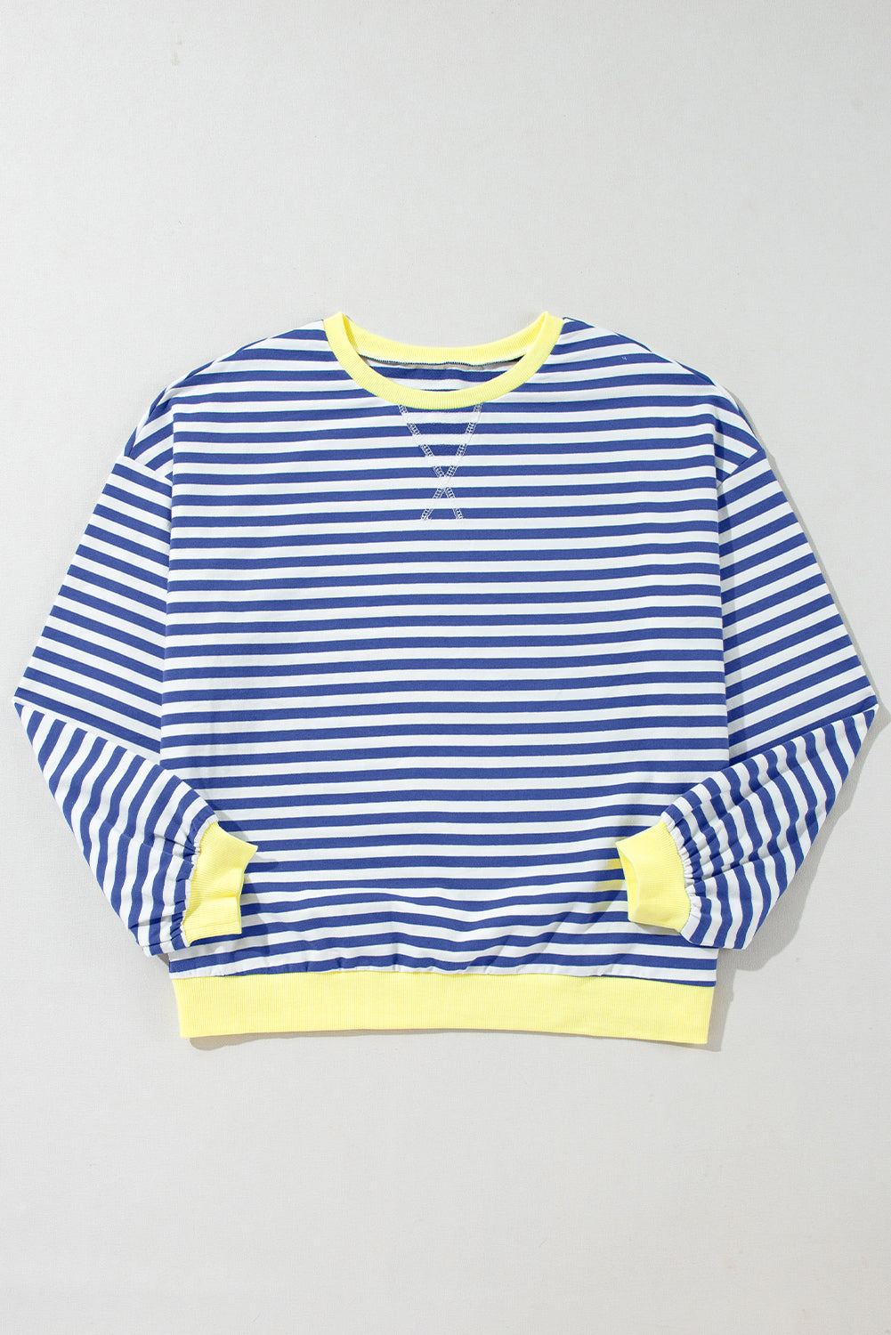 Green Stripe Oversized Contrast Trim Pullover Sweatshirt