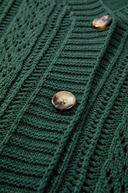 Beige Open Knit Drop Shoulder Sweater Cardigan