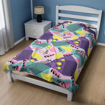 Vintage 80s Pattern Velveteen Plush Blanket