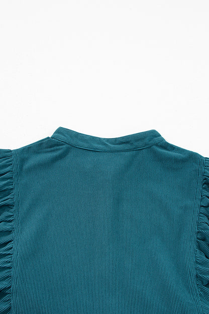 Vineyard Green Corduroy Snap Buttons Empire Waist Bracelet Sleeve Dress