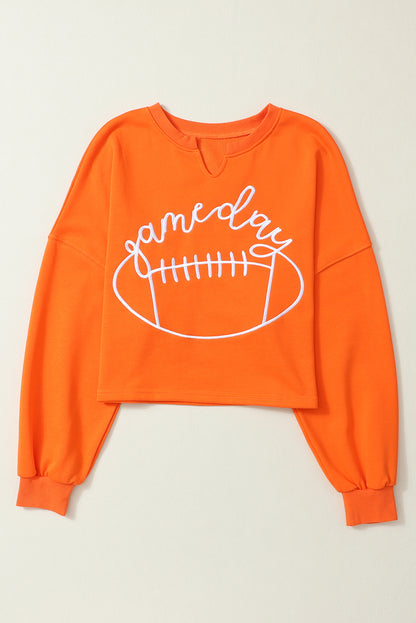 Orange Game Day Lettering Football Notched Neck Sweatshirt