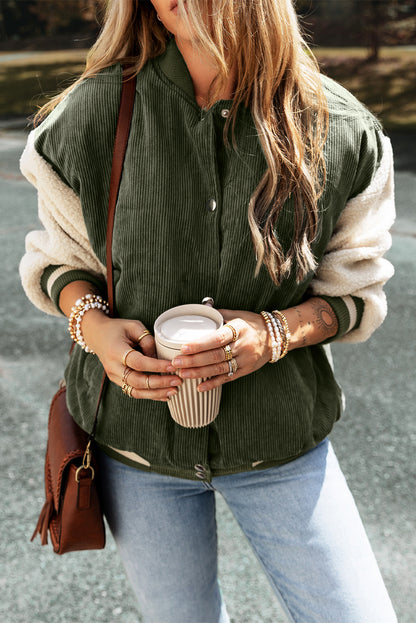 Cream sleeves and olive body bomber jacket