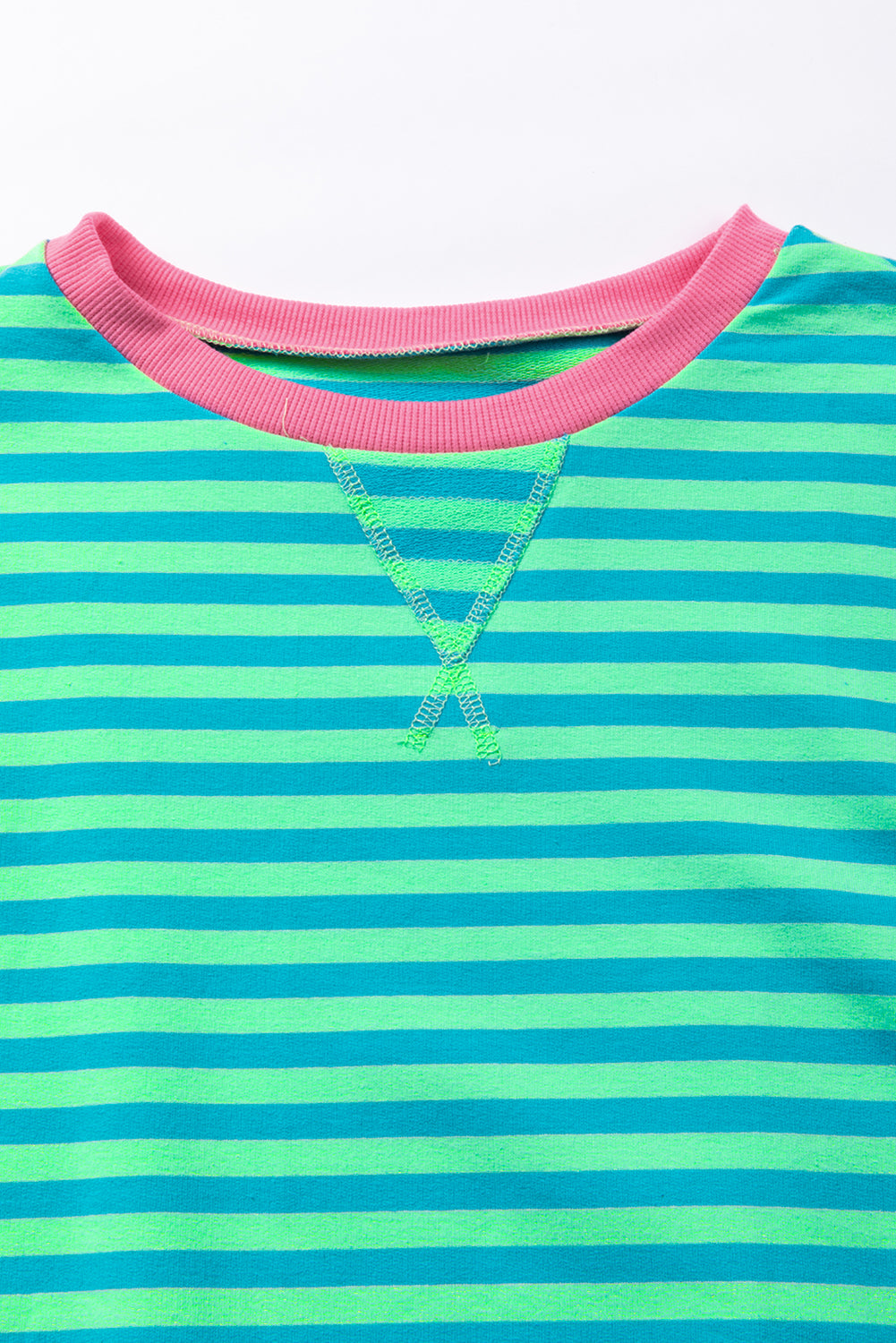 Green Stripe Oversized Contrast Trim Pullover Sweatshirt