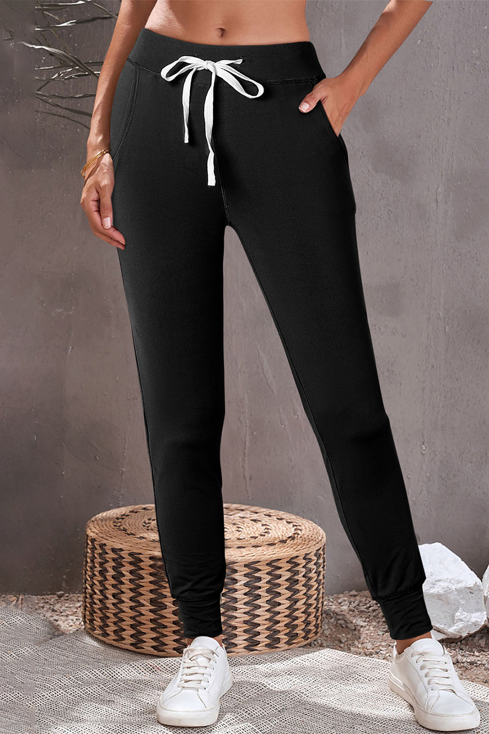 Moss Green Drawstring Waist Pocketed Joggers