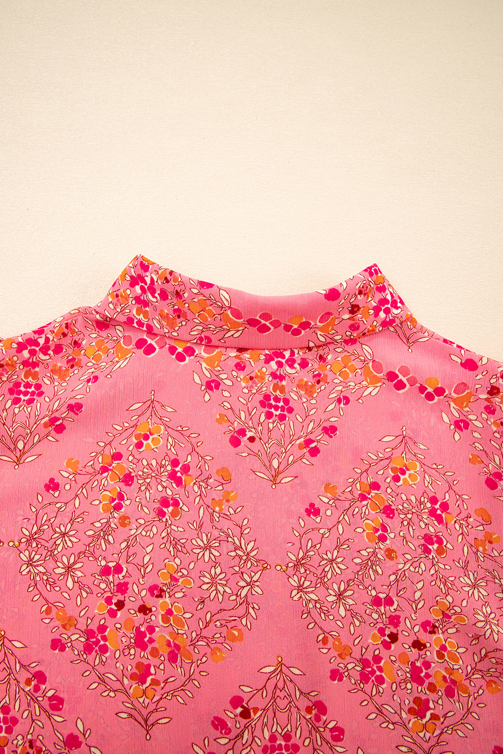 Rose Red Floral Print Wide Short Sleeve Loose Shirt