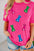 Rose Red Easter Rabbit Chenille Patched Pattern Crew Neck Tee
