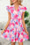 Pink Floral Printed V Notched Ric Rac Flutter Sleeve Dress