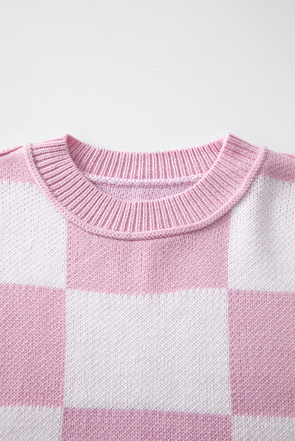 Orange Checkered Bishop Sleeve Sweater