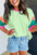 Pink Color Block Stitching Sleeve Round Neck Oversize Top