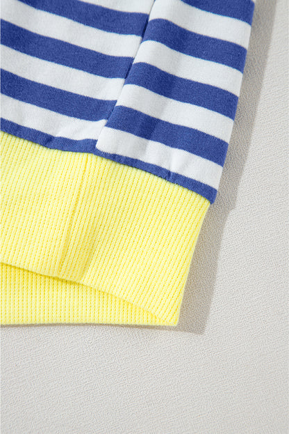 Green Stripe Oversized Contrast Trim Pullover Sweatshirt