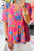 Rose Abstract Print Smocked Puff Sleeve V Neck Blouse