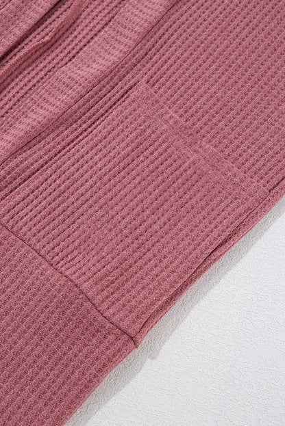 Mineral Red Solid Color Waffle Knit Cardigan with Pocket