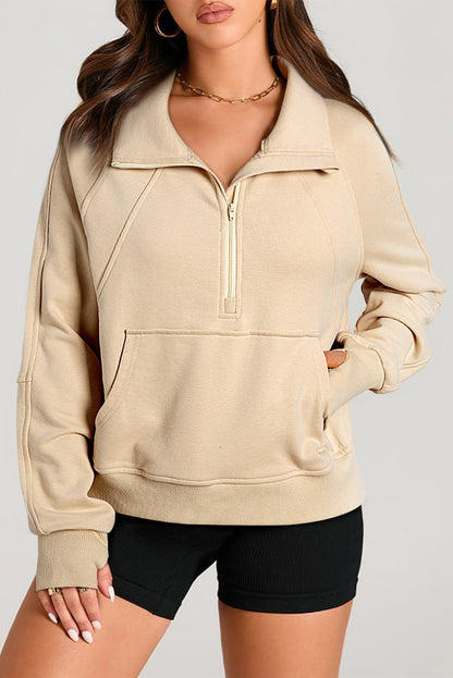 Valerian Quarter Zip Stand Neck Kangaroo Pocket Sweatshirt