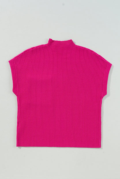 Beau Blue Patch Pocket Ribbed Knit Short Sleeve Sweater