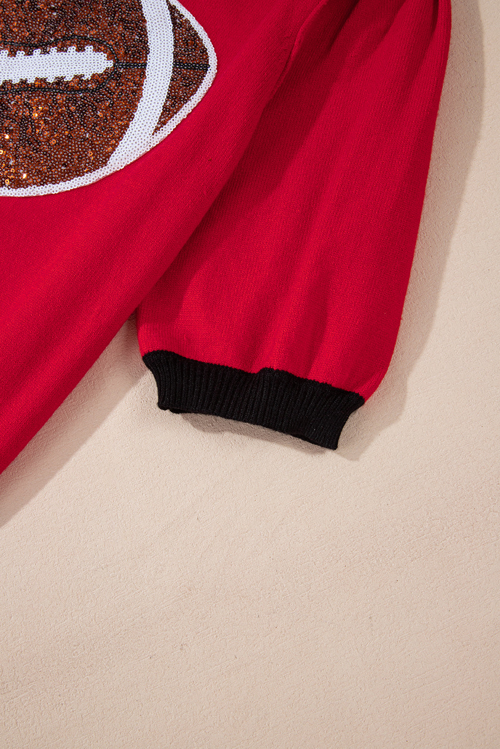 Purple Sequin Football Color Block Puff Short Sleeve Sweater