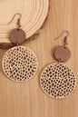 Beige Hollow Out Wooden Round Drop Earrings