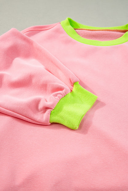 Blue Colorblock Bubble Sleeve Sweatshirt