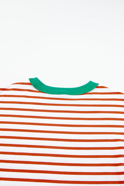 Sky Blue Stripe Oversized Contrast Trim Exposed Seam High Low T Shirt