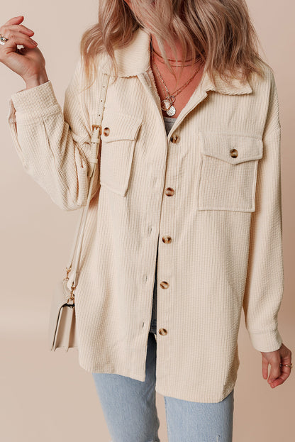 Chestnut Corduroy Flap Pocket Button Up Shacket