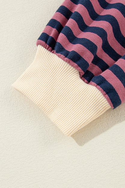 Green Stripe Oversized Contrast Trim Pullover Sweatshirt