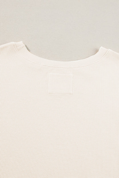 Pink Waffle Knit Bishop Sleeve Split Oversized Sweatshirt