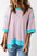 Sky Blue Stripe Oversized Contrast Trim Exposed Seam High Low T Shirt