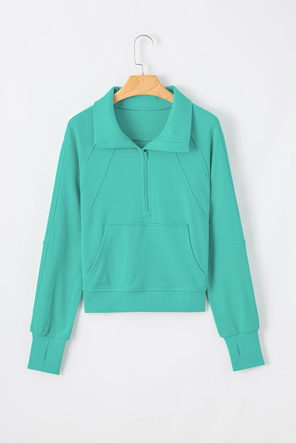 Valerian Quarter Zip Stand Neck Kangaroo Pocket Sweatshirt