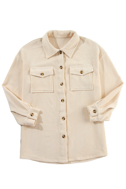 Chestnut Corduroy Flap Pocket Button Up Shacket