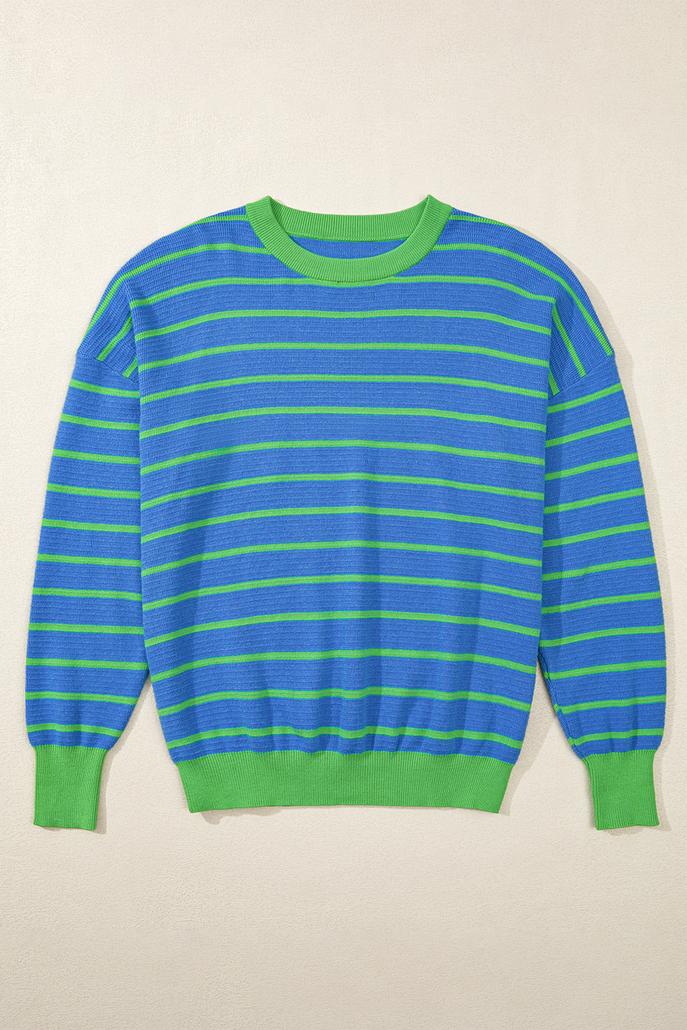 Orange Stripe Trimmed Round Neck Drop Shoulder Loose Sweater