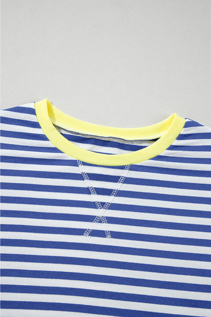 Green Stripe Oversized Contrast Trim Pullover Sweatshirt