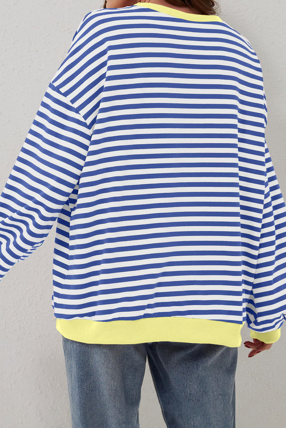 Green Stripe Oversized Contrast Trim Pullover Sweatshirt