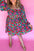 White Plus Size Floral Frilled Square Neck Shirred Long Sleeve Dress