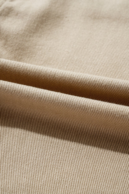 Bonbon Pearl Beaded Raw Hem Button Up Denim Jacket