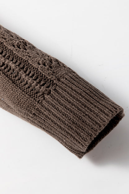 Beige Open Knit Drop Shoulder Sweater Cardigan