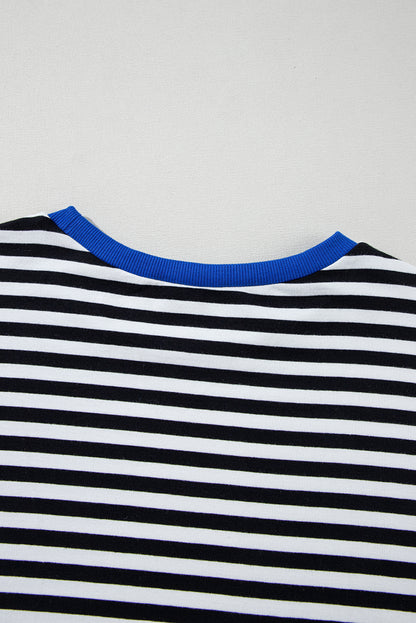 Green Stripe Oversized Contrast Trim Pullover Sweatshirt