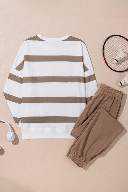 Black Stripe Drop Shoulder Pullover and Jogger Pants Set