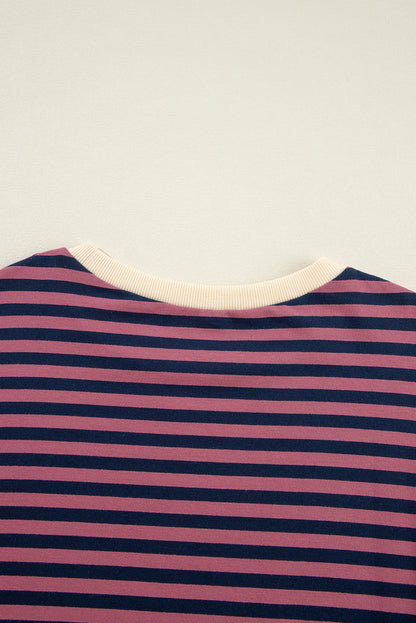 Green Stripe Oversized Contrast Trim Pullover Sweatshirt