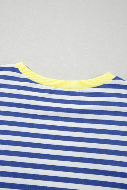 Green Stripe Oversized Contrast Trim Pullover Sweatshirt