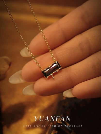 Women's 925 Sterling Silver Lava Square Necklace