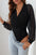 Black Solid Color V Neck Wrap Mesh Sleeves Bodysuit