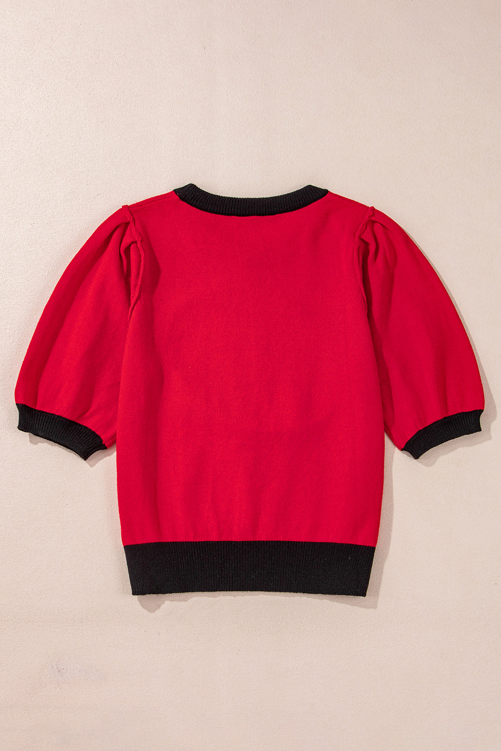 Purple Sequin Football Color Block Puff Short Sleeve Sweater