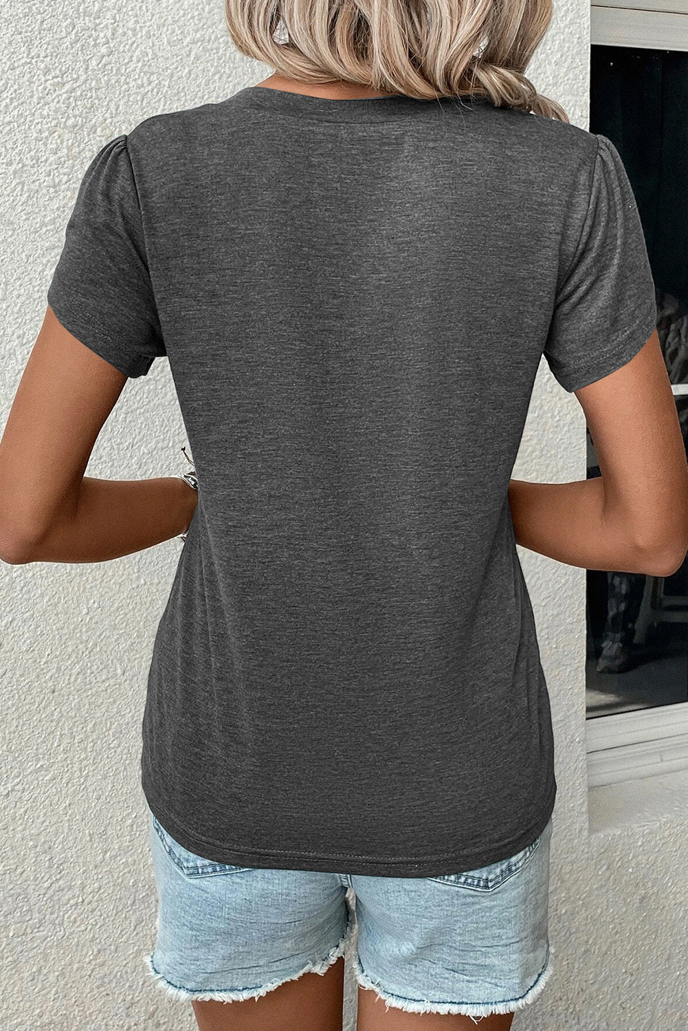 Petal Sleeve V Neck T Shirt