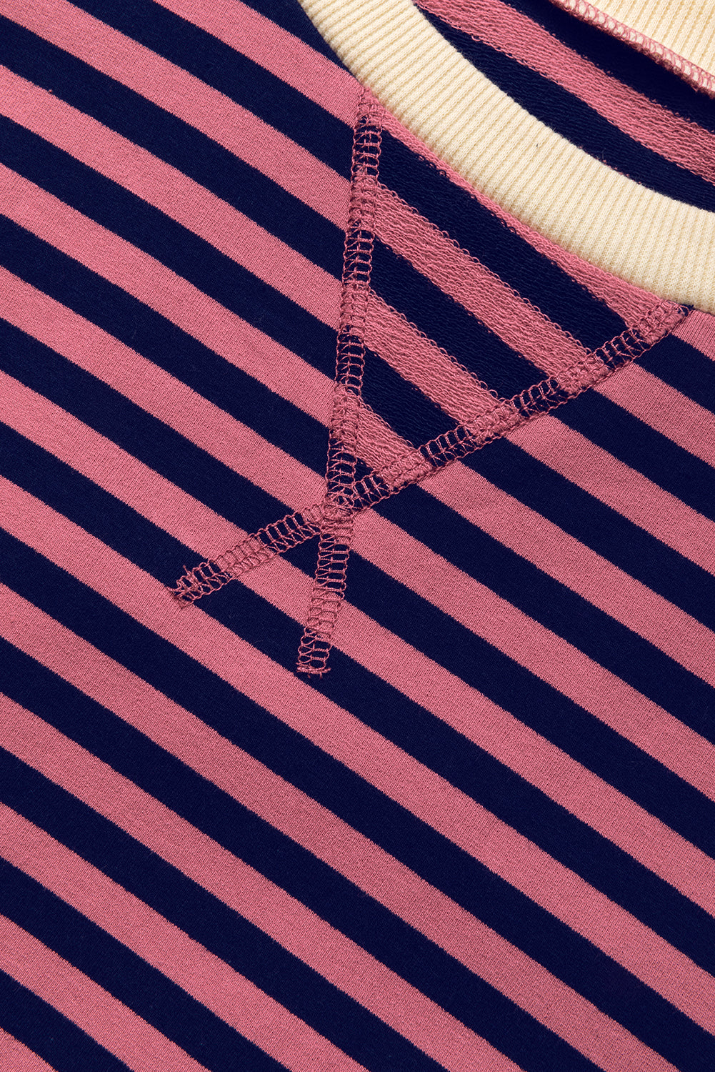 Green Stripe Oversized Contrast Trim Pullover Sweatshirt