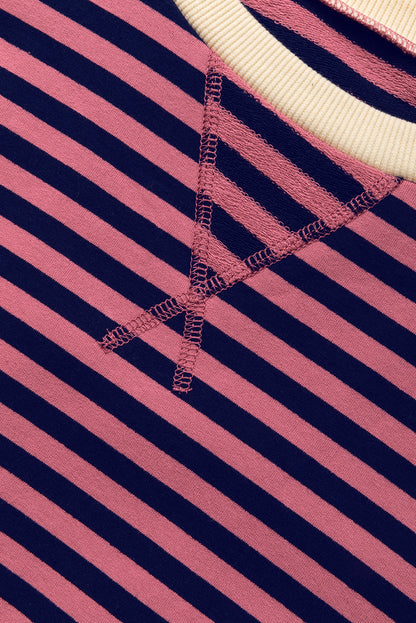 Green Stripe Oversized Contrast Trim Pullover Sweatshirt