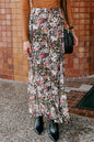 Brown Floral Print High Waist Maxi Skirt